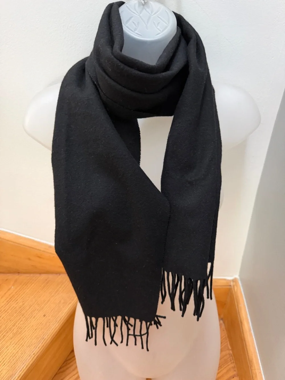 Jos. A. Bank 100% Cashmere Black Fringe Scarf - Classic Luxury